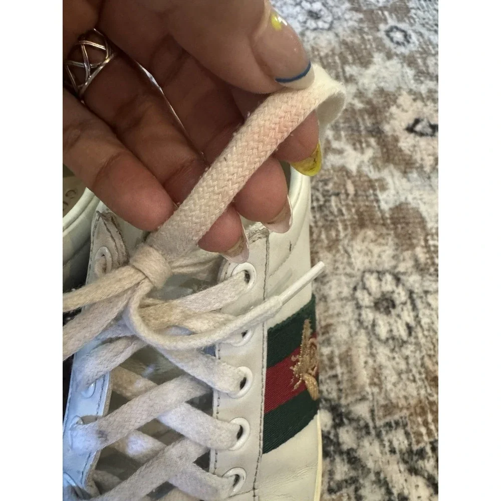 Gucci Ace Green Crocodile White Leather Shoes Sneakers Size 36